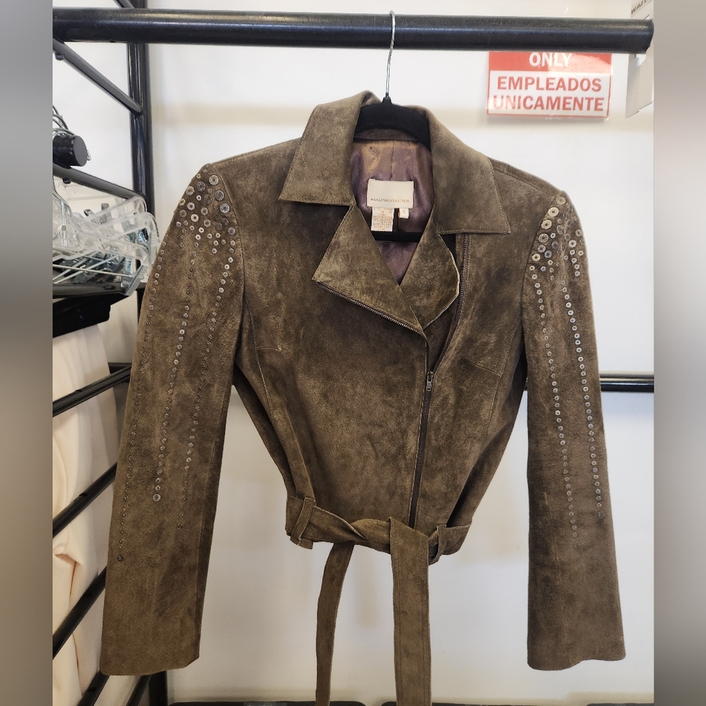 Studded Olive Suede Women's Jacket